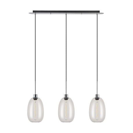 Lori 3 Light E27 Pendant Light 85cm Drop Clear - Polished Chrome