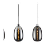 Lori 3 Light Pendant Light with polished chrome bar and smoke glass oval shades, shown against a plain white background.