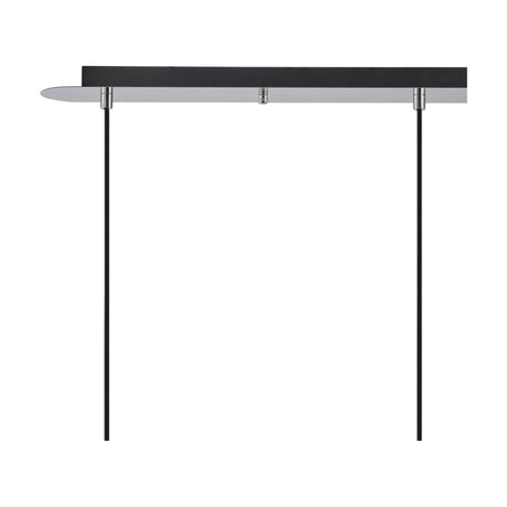 Lori 3 Light Clear Globe Pendant in polished chrome, showing the slim linear ceiling bar with three suspension points and long black cables, on a plain white background.