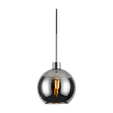 Lori 3 Light Pendant with a single visible smoke-tinted glass globe on a polished chrome rod and fitting, showing an exposed bulb, on a plain white background.