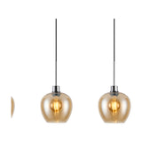 Lori E27 3 Light Wine Pendant Light with amber glass shades on polished chrome suspension bars, shown against a plain white background.