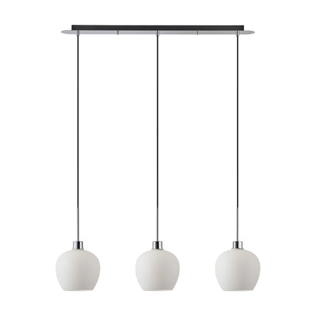 Lori 3 Light E27 Linear Pendant Light Opal - Polished Chrome