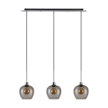 Lori 3 Light E27 Pendant Light 85cm Drop Smoke - Polished Chrome