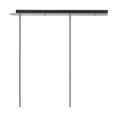 Lori 3 Light E27 pendant light with a slim polished chrome ceiling bar and two black cables shown without shades, on a plain white background.