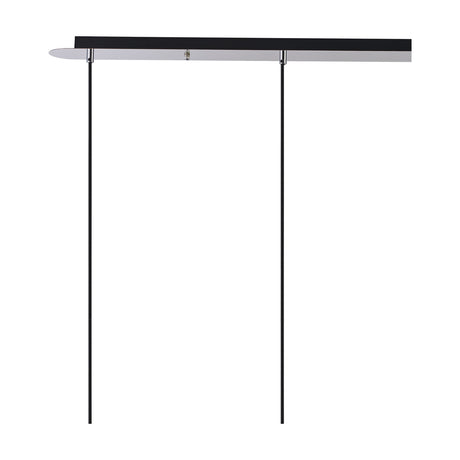 Lori 4 Light Trapezium Pendant Light with polished chrome linear bar and twin black suspension cables, amber glass shades not fitted, shown on a plain white background.