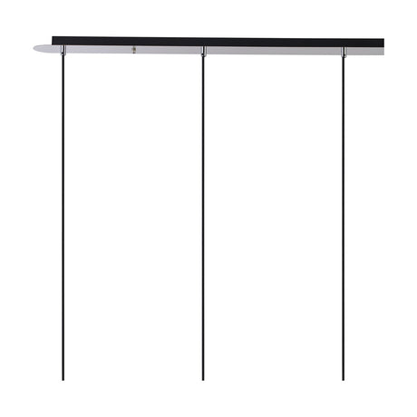 Lori 4 Light Trapezium Pendant in polished chrome, showing a slim 1.2m ceiling bar with three visible suspension cables, on a plain white background.