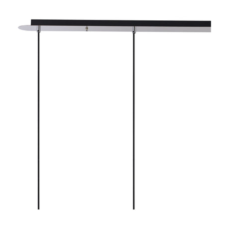 Lori 4 Light Pendant Light with a long, narrow polished chrome ceiling bar and two black adjustable suspension cables, shown against a plain white background.