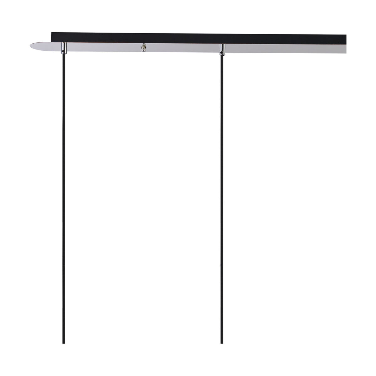 Lori 4 Light Clear Pendant 1.2m in polished chrome, showing the slim ceiling bar with two black suspension cables against a plain white background.