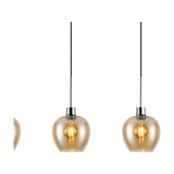 Lori E27 pendant light with amber wine-glass shaped glass shades and polished chrome fittings on black cords, shown against a plain white background.