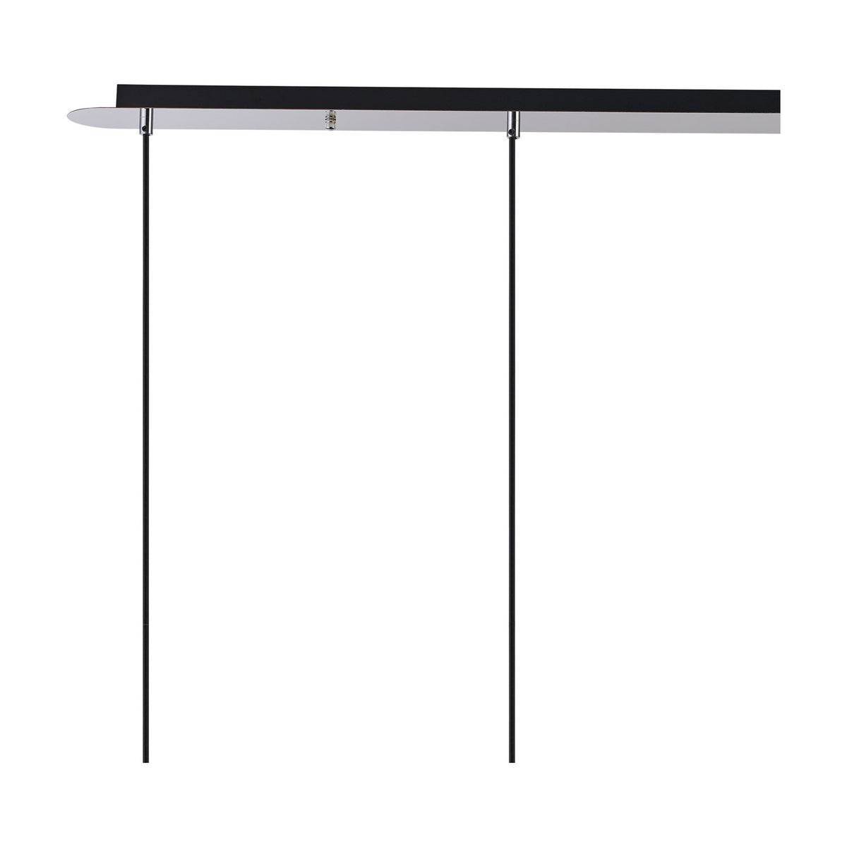Lori 4 Light Pendant Light with a slender polished chrome ceiling bar and long black cables suspending amber glass shades, shown on a plain white background.
