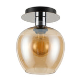 Lori Wine Glass Flush Ceiling Light with a rounded amber glass shade and polished chrome ceiling plate, E27 filament bulb visible, shown on a plain white background.