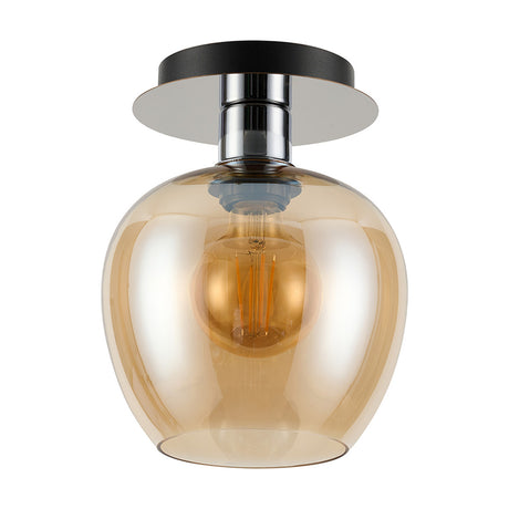 Lori Wine Glass Flush Ceiling Light with a rounded amber glass shade and polished chrome ceiling plate, E27 filament bulb visible, shown on a plain white background.