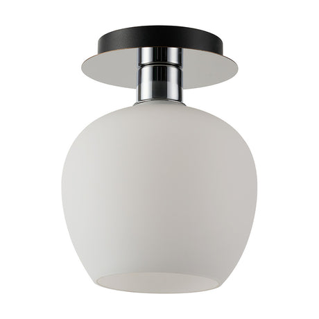 Lori E27 Flush Ceiling Light 15cm Opal - Polished Chrome