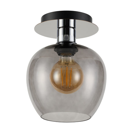 Lori E27 Flush Ceiling Light 15cm Smoke - Polished Chrome