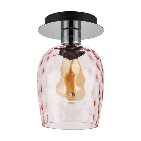 Lori E27 Flush Ceiling Light 15cm Pink - Polished Chrome