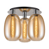 Lori E27 3 Light Flush Ceiling Light Amber 40cm - Polished Chrome