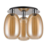 Lori E27 3 Light Flush Ceiling Light Amber 40cm - Polished Chrome