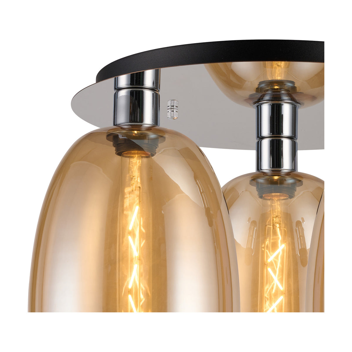 Lori E27 3 Light Flush Ceiling Light Amber 40cm - Polished Chrome