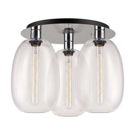 Lori 3 Light E27 Flush Ceiling Light 40cm Clear - Polished Chrome