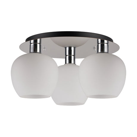 Lori 3 Light E27 Flush Ceiling Light 40cm Opal - Polished Chrome