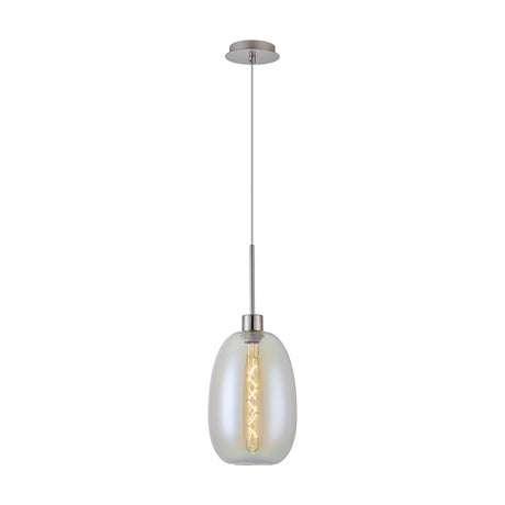 Lori Single E27 Pendant Light Iridescent - Satin Nickel