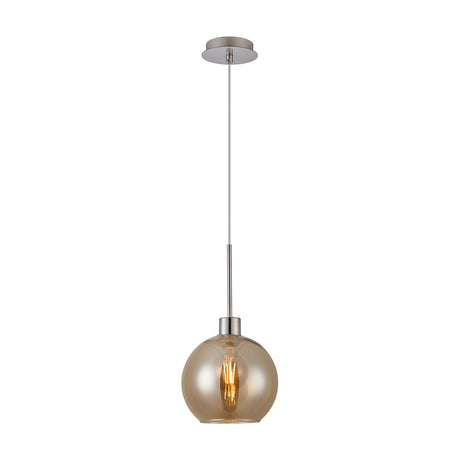 E27 Pendant Light 12cm Amber Glass - Satin Nickel