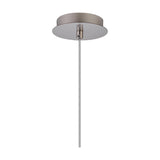 Satin nickel ceiling canopy with E27 pendant suspension and braided cable, shown on a plain white background ahead of the amber glass shade.