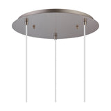 Lori 3 Light Trapezium Clear Pendant Light 40cm in satin nickel, showing the round ceiling plate with three cables and connectors on a plain white background.