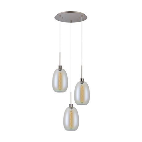Lori 3 Light Round Pendant Light 40cm Iridescent - Satin Nickel