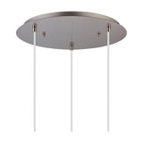 Round satin nickel ceiling plate for a 3-light E27 pendant, with three cable suspensions hanging down against a plain white background.