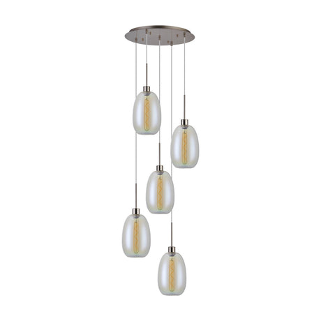 Lori 5 Light Round Pendant Light 45cm Iridescent - Satin Nickel