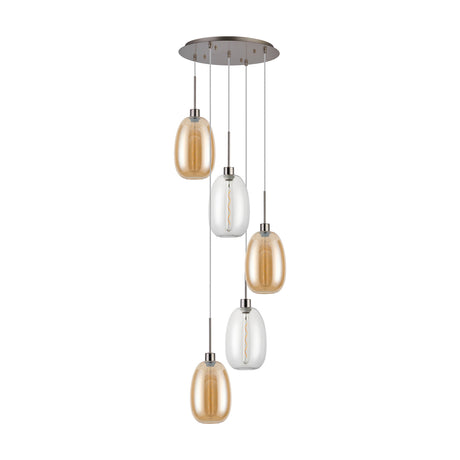 5 Light E27 Round Pendant Light 45cm Glass - Satin Nickel