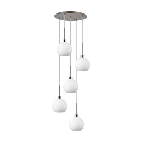 Lori 5 Light Open Mouth Pendant Light 45cm Opal - Satin Nickel