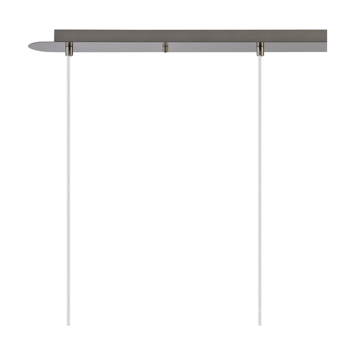 Lori 3 Light Trapezium Clear Pendant Light 80mm in satin nickel, showing the linear ceiling bar with three suspension cables on a plain white background.