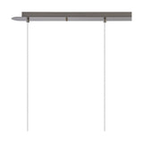 Lori 3 Light Trapezium Clear Pendant Light 80mm in satin nickel, showing the linear ceiling bar with three suspension cables on a plain white background.