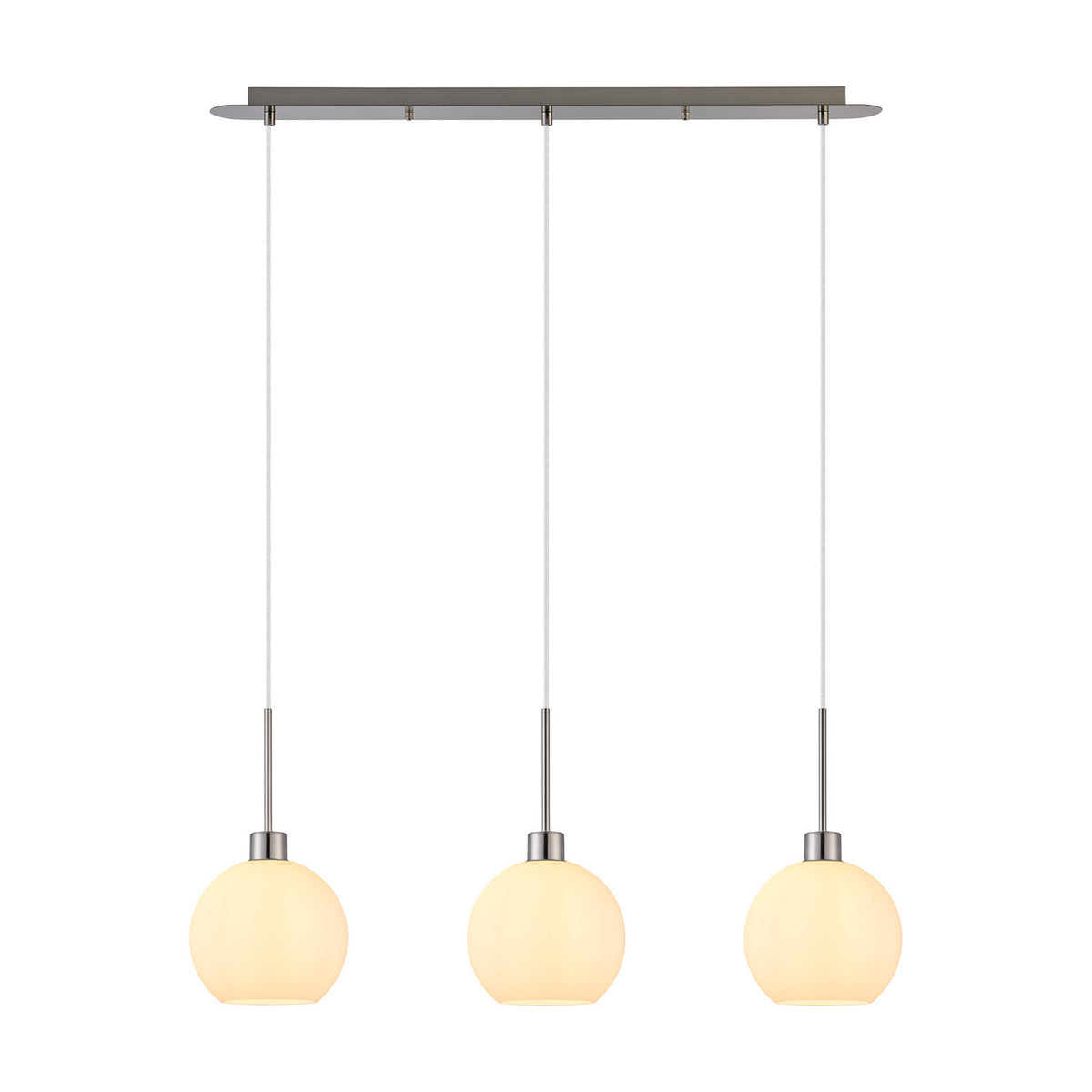 Lori 3 Light E27 Pendant Light 85cm Drop Opal - Satin Nickel