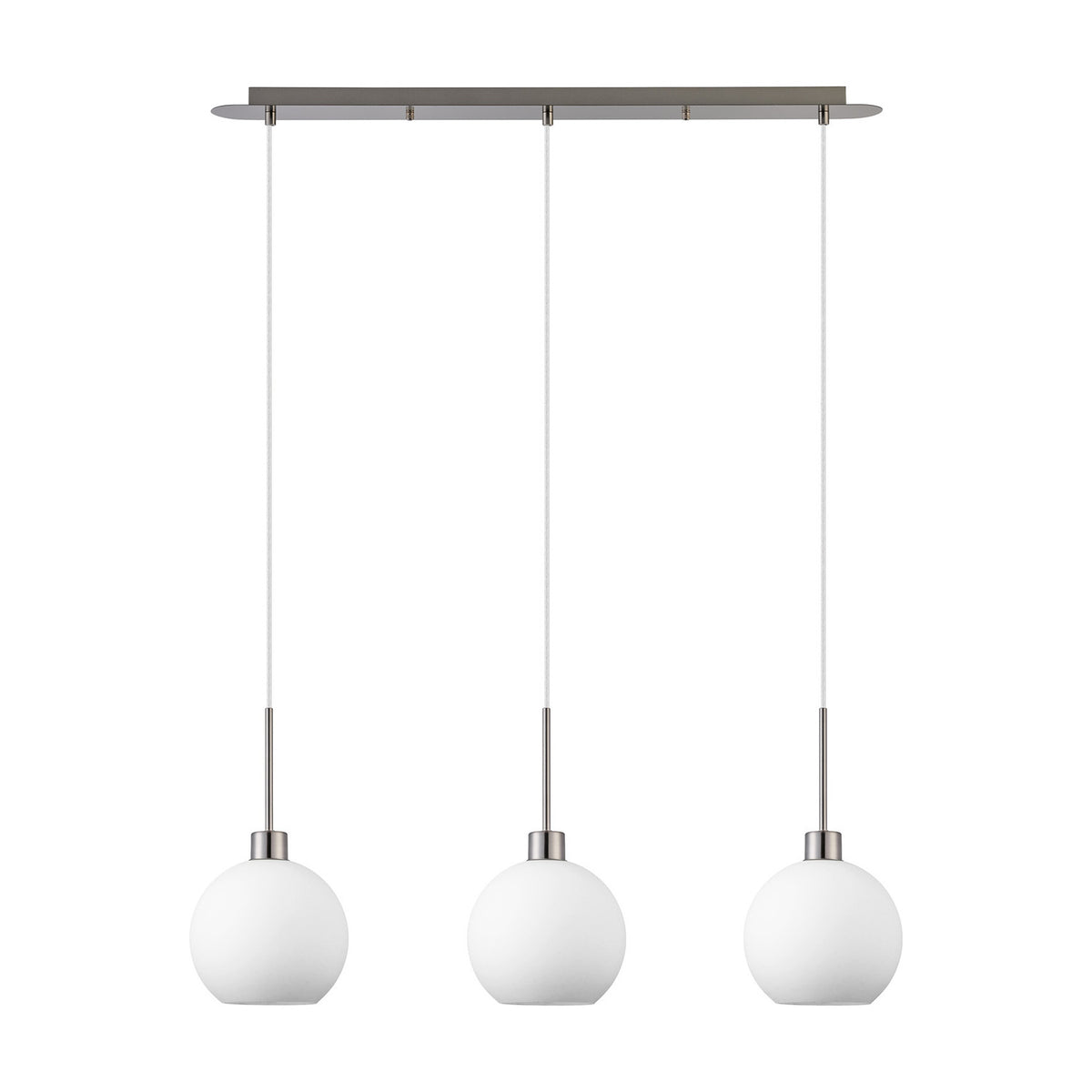 Lori 3 Light E27 Pendant Light 85cm Drop Opal - Satin Nickel