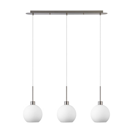 Lori 3 Light E27 Pendant Light 85cm Drop Opal - Satin Nickel