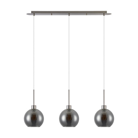 Lori 3 Light E27 Pendant Light 85cm Drop Smoke - Satin Nickel