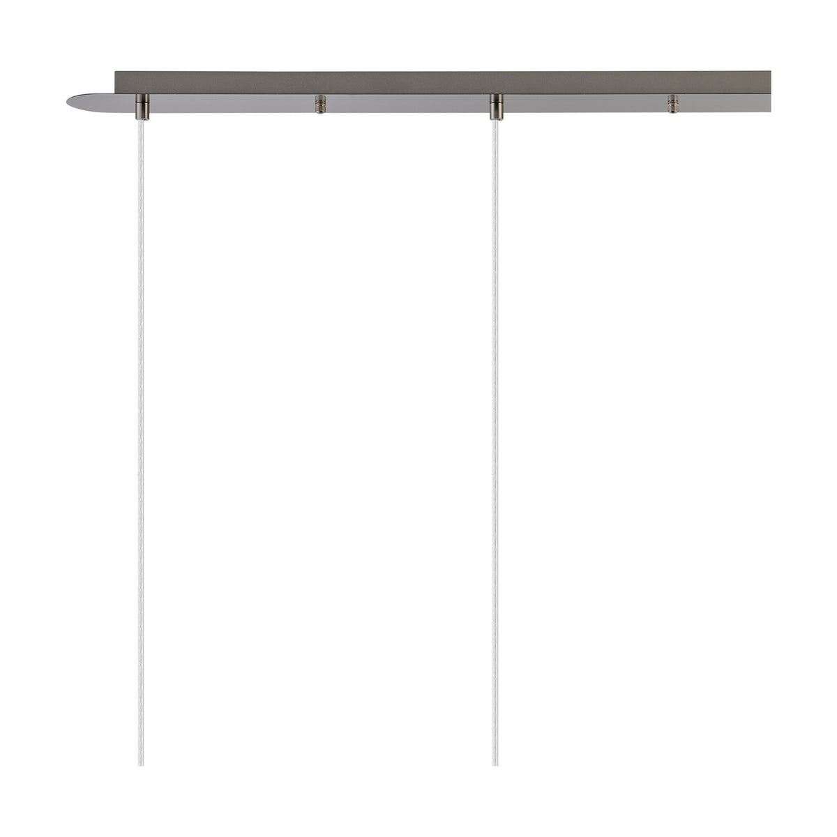 Lori 3 Light Clear Wine Glass Pendant Light 80mm in satin nickel, showing the long ceiling bar with three suspension cables, on a plain white background.