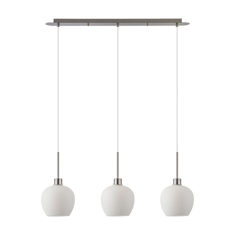 Lori 3 Light Linear Pendant Light 85cm Drop Opal - Satin Nickel