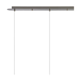 Lori 3 Light Pendant, satin nickel bar with two visible suspension cables, shown on a plain white background ahead of glass shade attachment.