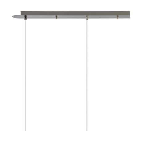 Lori 3 Light Pendant, satin nickel bar with two visible suspension cables, shown on a plain white background ahead of glass shade attachment.