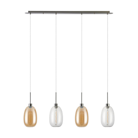 4 Light E27 Linear Pendant Light 1.2m Drop Glass - Satin Nickel