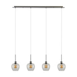 Lori 4 Light Clear Wine Glass Pendant Light with satin nickel bar and four tapered glass shades on cords, shown on a plain white background.