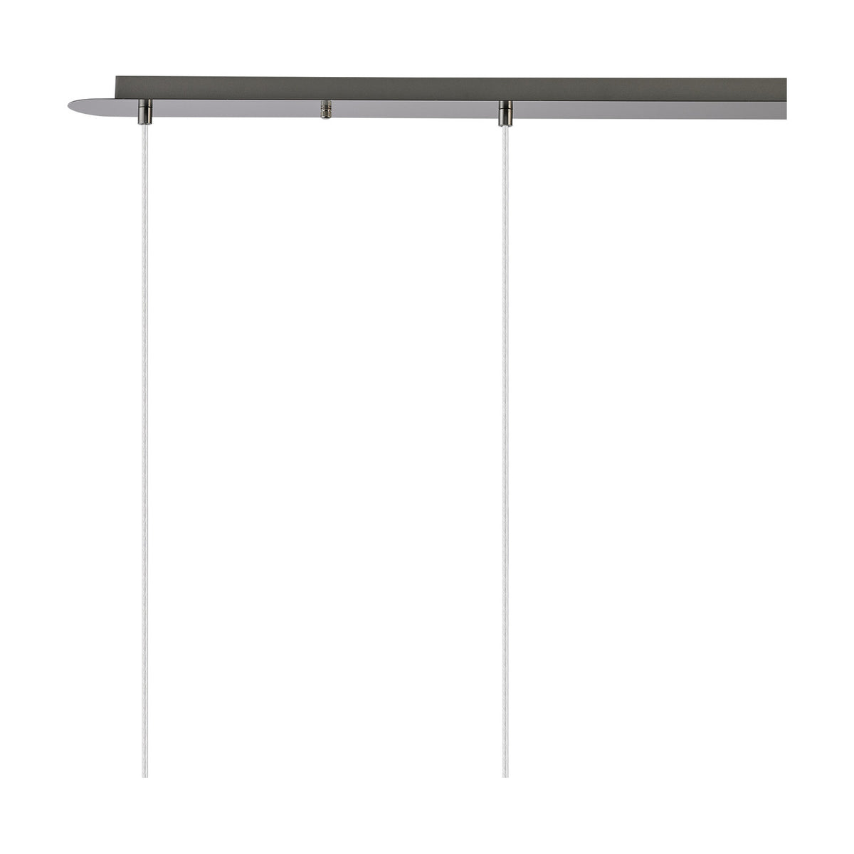 Lori 4 Light Clear Wine Glass Pendant Light in satin nickel, showing a slim linear bar with two suspension cables visible against a plain white background.