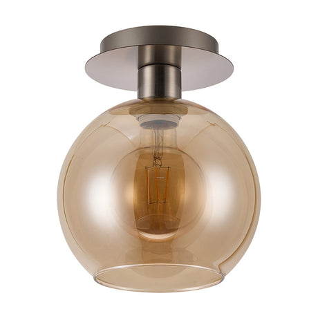 E27 Ceiling Light 15cm Amber Glass - Satin Nickel