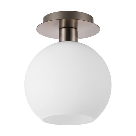 Lori E27 Flush Ceiling Light 15cm Opal - Satin Nickel
