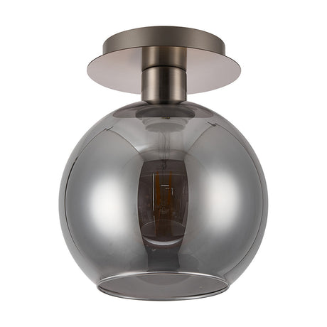 Lori E27 Flush Ceiling Light 15cm Smoke - Satin Nickel