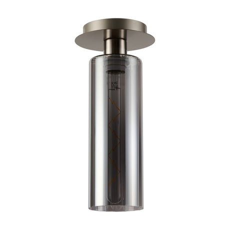 Lori Round Flush Ceiling Light 15cm Smoke - Satin Nickel